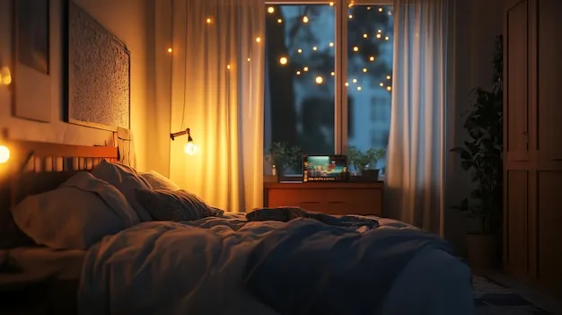 cozy bedroom with fairy lights w