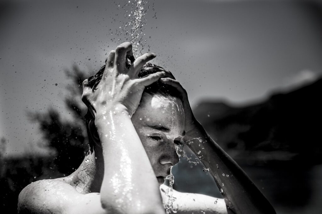 showering, heat, boy