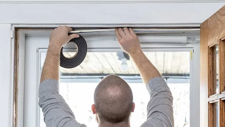 man replaces weatherstripping in