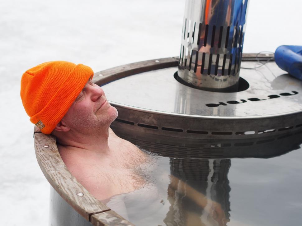 relaxing in bath tub outdoors