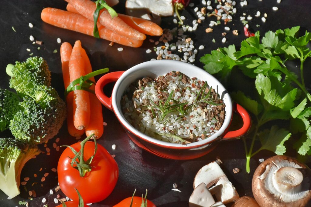 Explore a vibrant assortment of fresh vegetables and herbs perfect for healthy cooking.